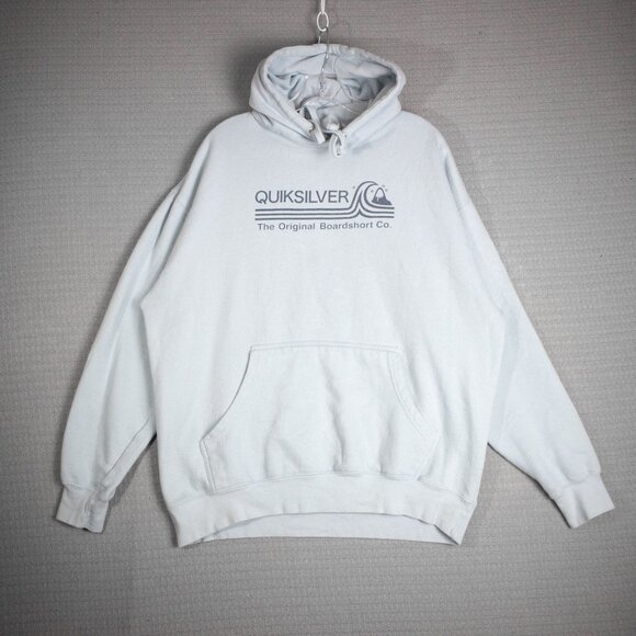 2000s Y2K Pale Blue Quiksilver Graphic Pullover Hoodie - Picture 1 of 10